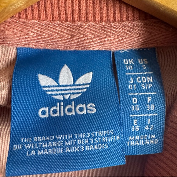 Adidas Pink (salmon color) Crewneck Sweatshirt & Velvet Accents Size Small - Picture 3 of 9